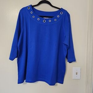 Quacker Factory Royal Blue Boat Neck Tunic Tee 1X New Embellished Silver